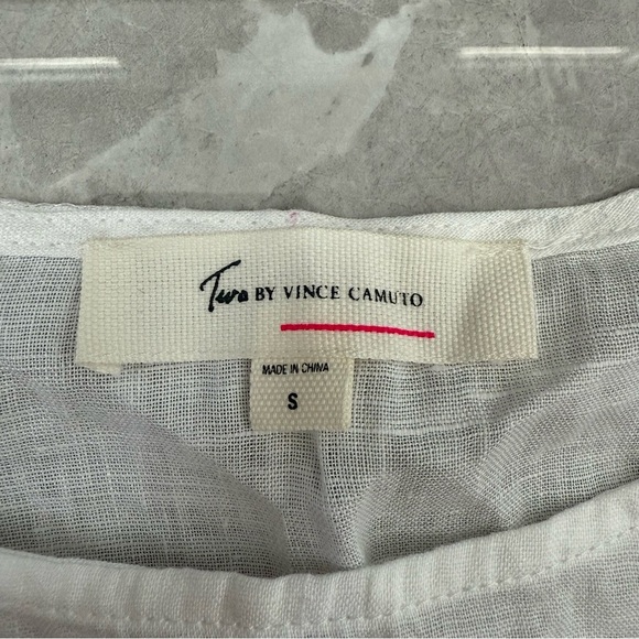 Women’s Two By Vince Camuto 100% Linen Short Sleeve Tie Up Top Small - Picture 12 of 16